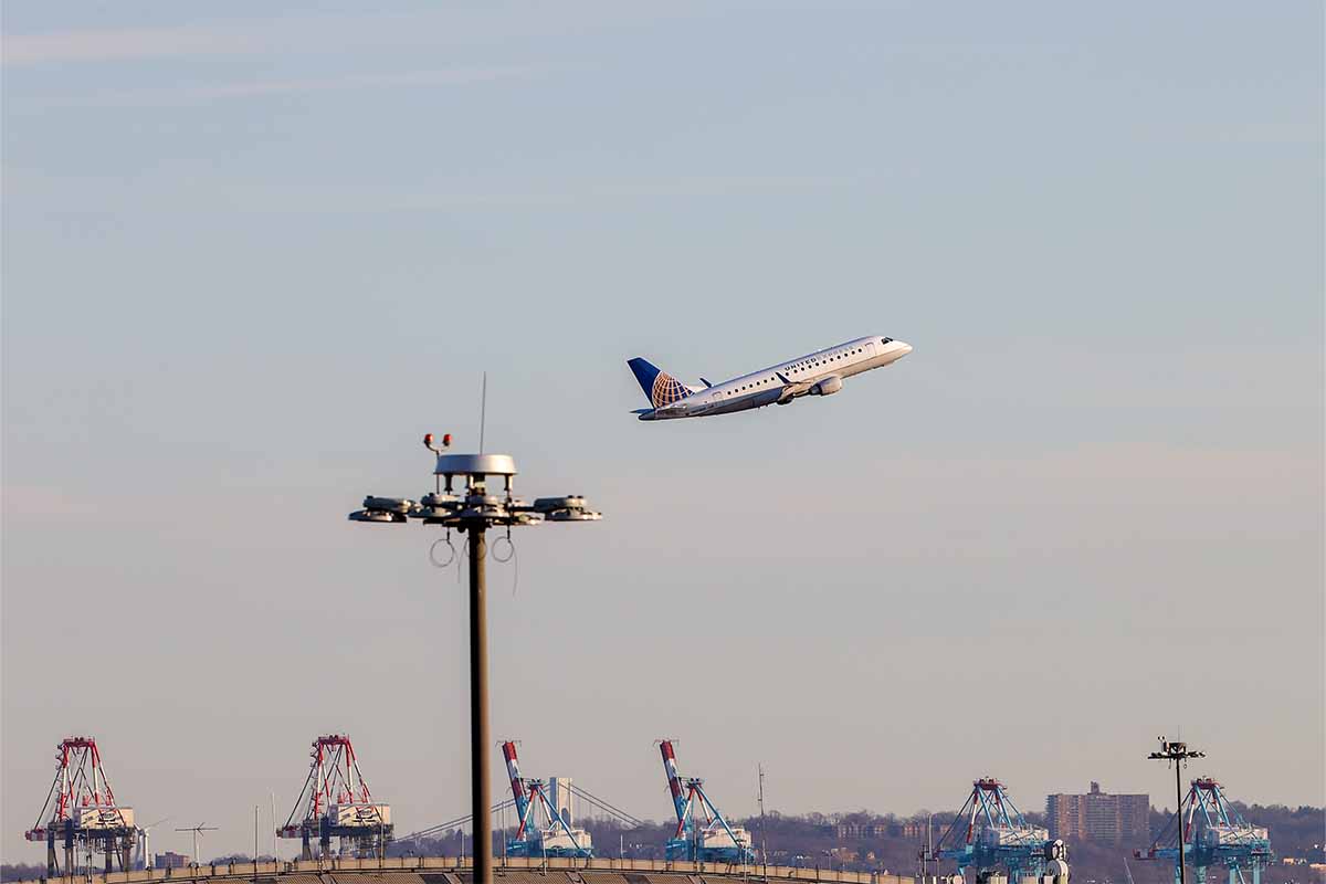 A passenger airplane is departing from Newark Liberty International Airport in Newark, New Jersey, United States on January 19, 2022. Some airlines are not prepared for 5G networks to be switched on over the Fourth of July weekend.