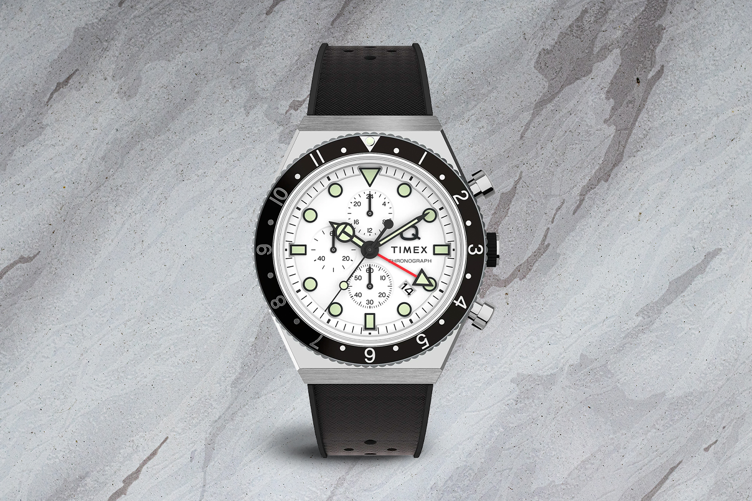 a white watch with black-colored wrist