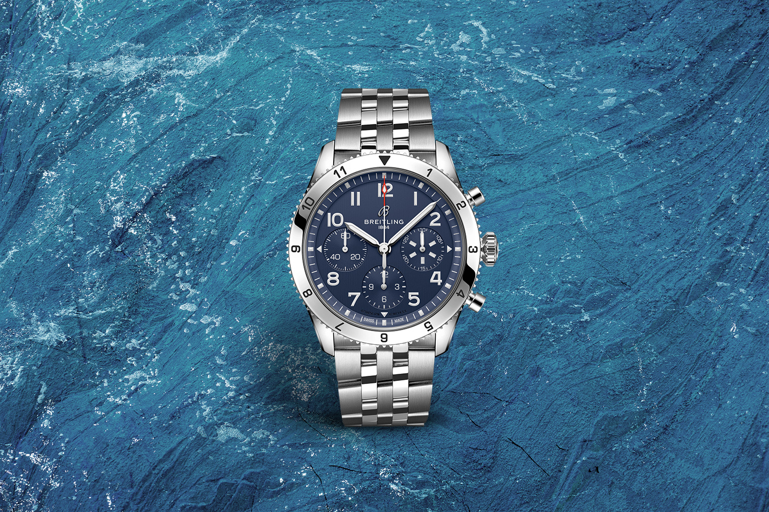 Silver and dark blue watch with very nautical vibes