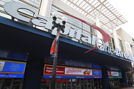 A general view of the exterior of Capital One Arena in Washington, DC.