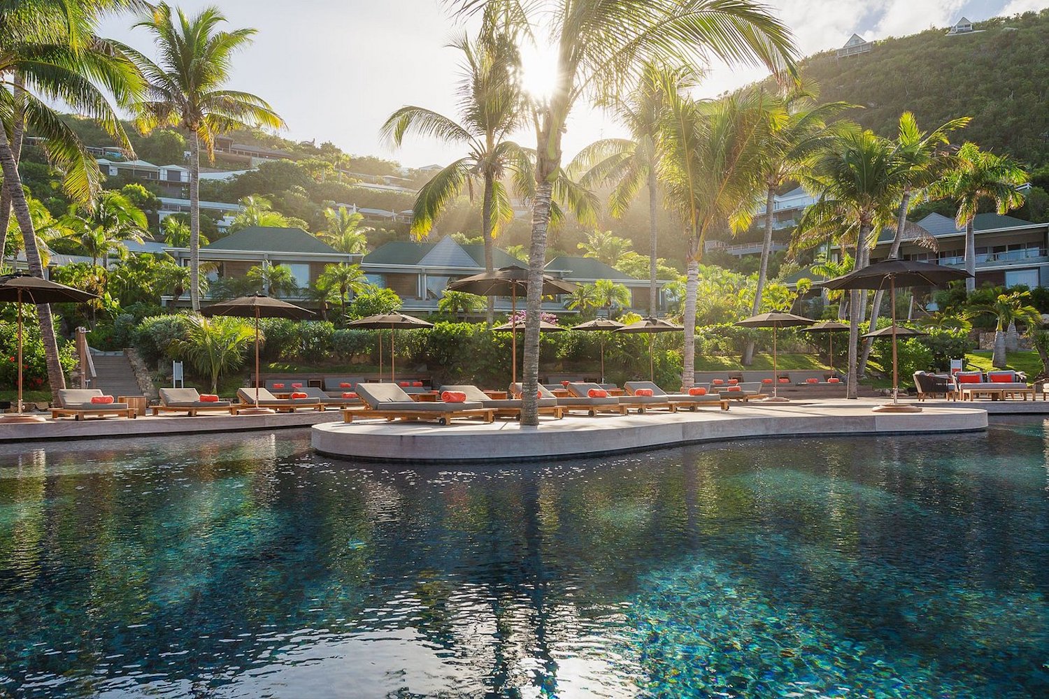 Pool with view in Caribbean landscape