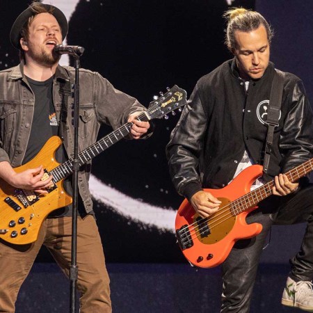 Patrick Stump and Pete Wentz of Fall Out Boy during the 2023 NFL Draft Concert Series at Draft Theater on April 27, 2023 in Kansas City. The band recently covered Billy Joel's "We Didn't Start the Fire" with updated lyrics.