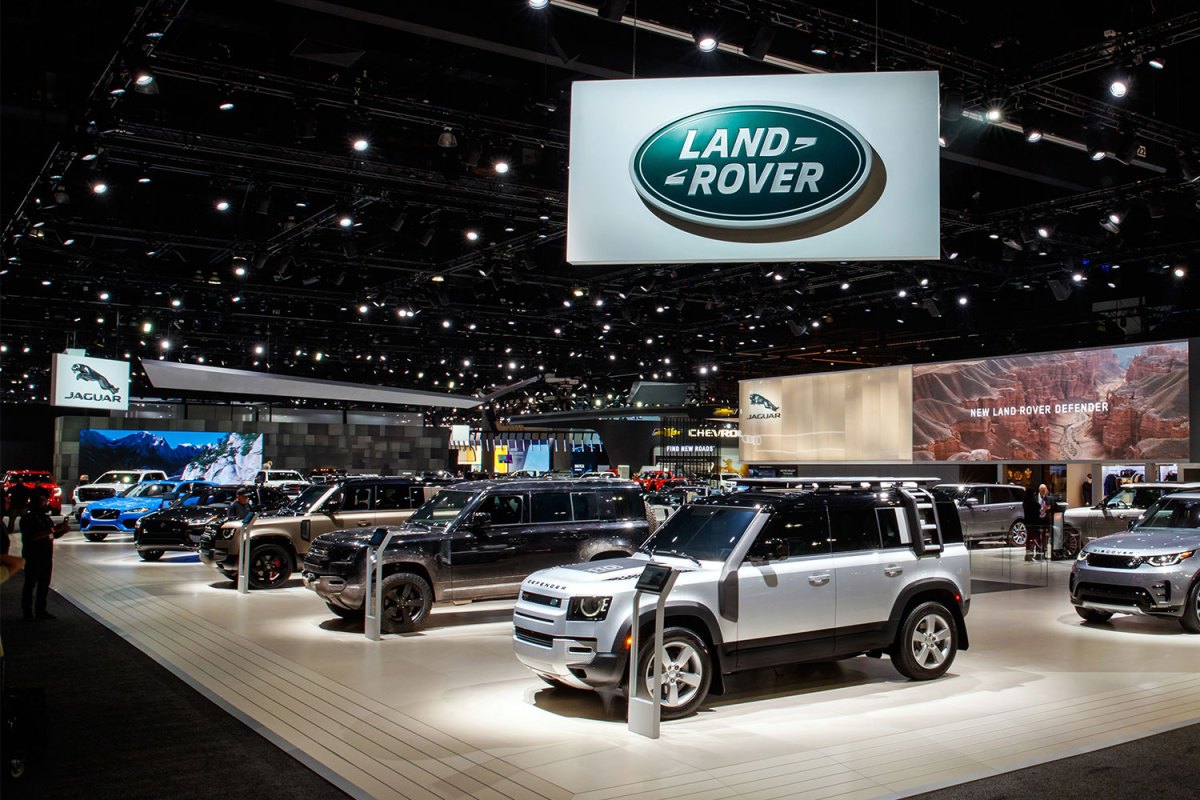 Jaguar and Land Rover displays at the 2019 Los Angeles Auto Show. The brand has rechristened itself JLR.