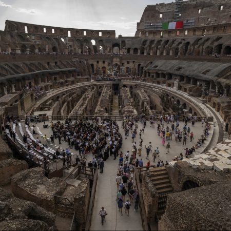 Rome's Colosseum as the Orchestra Italiana del Cinema performs.