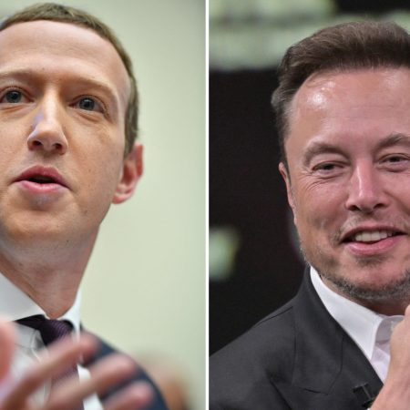 Elon Musk and Mark Zuckerberg in a composite photo.