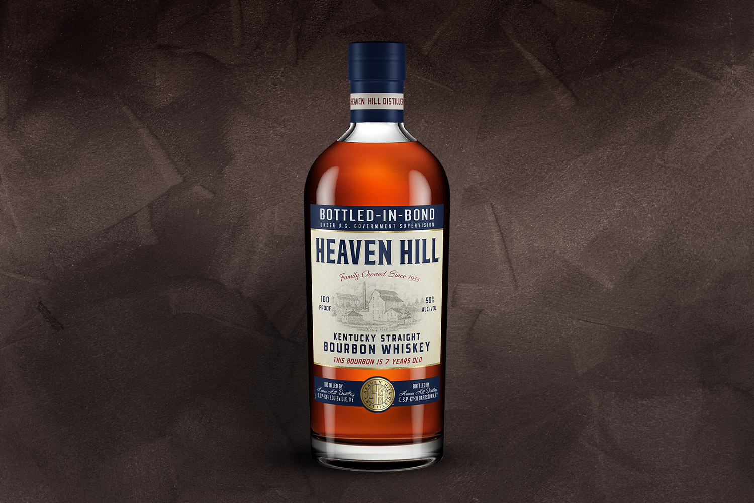 a bottle of heaven hill bottled in bond on a grey background