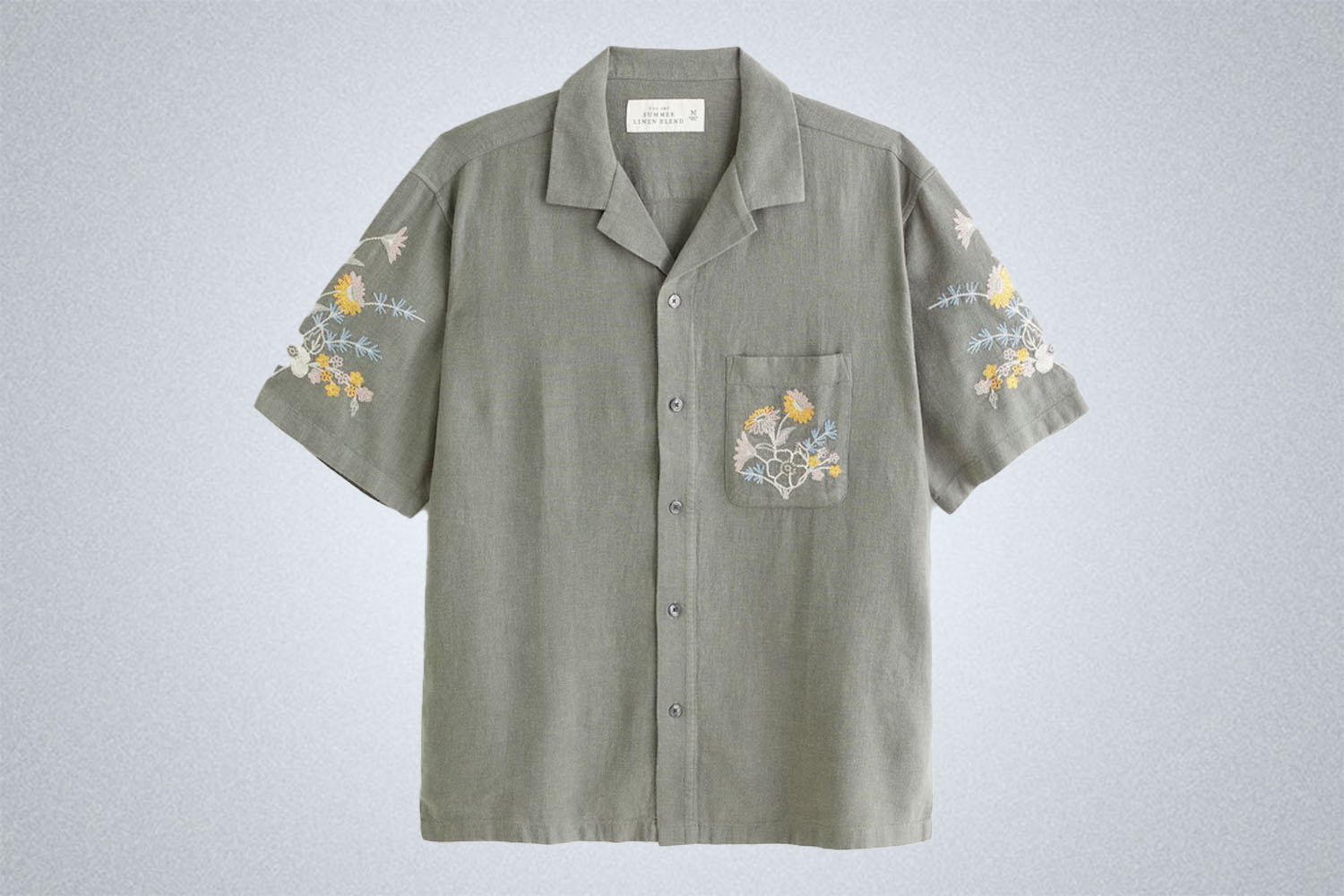 Abercrombie & Fitch Camp Collar Summer Linen-Blend Embroidered Shirt