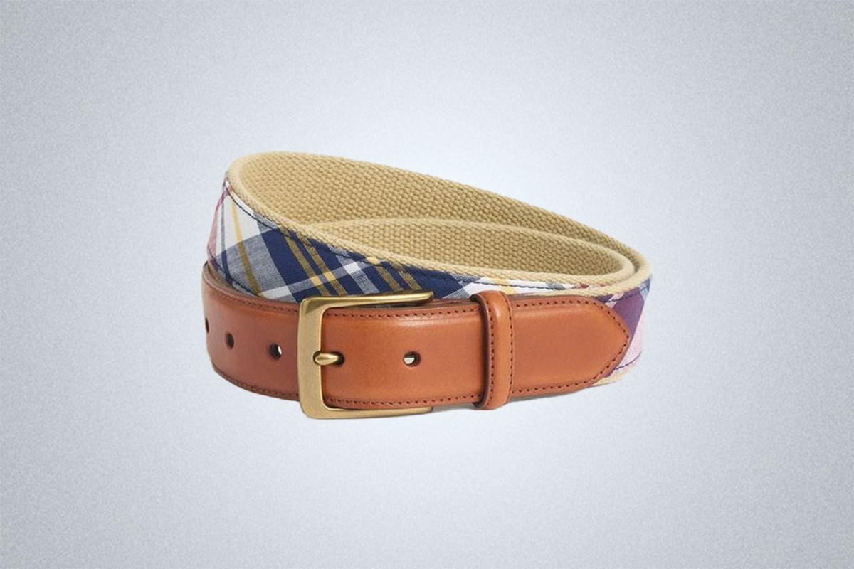 Brooks Brothers Madras Leather Tab Webbed Belt