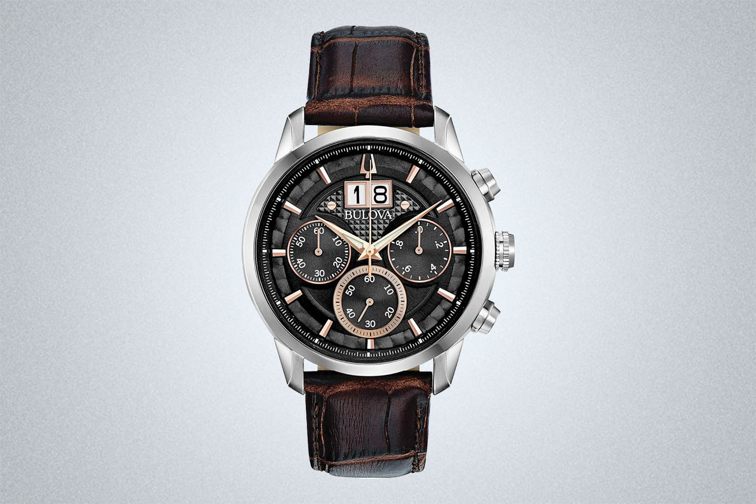 Bulova Classic Sutton 6-Hand Chronograph Calendar Big Date Leather Strap 44mm Quartz Watch