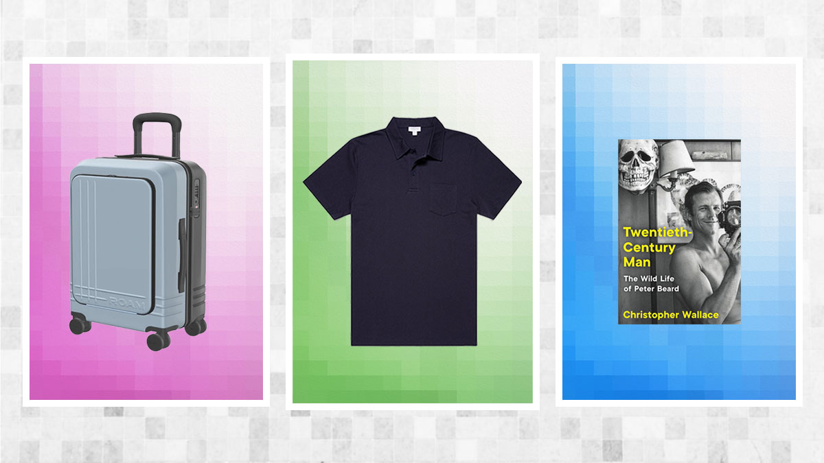 a collage of items that the InsideHook Editors bought in July on a checked background