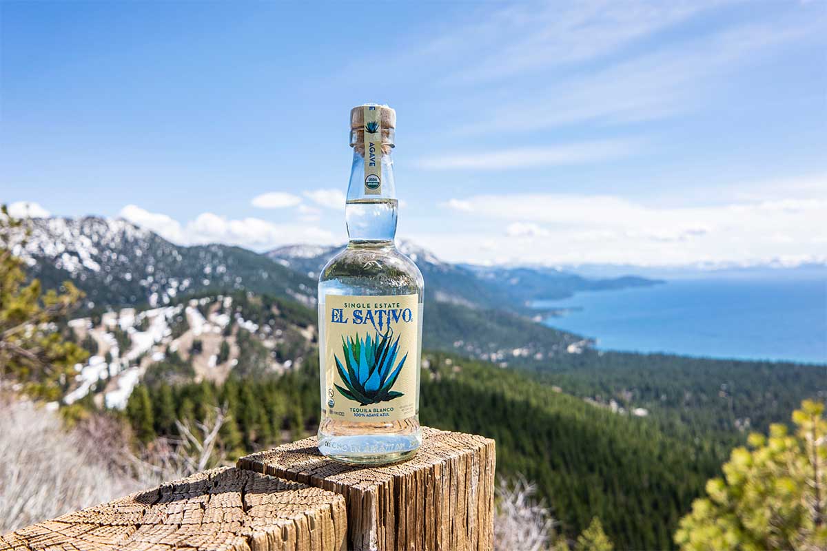 El Sativo bottle on a mountaintop
