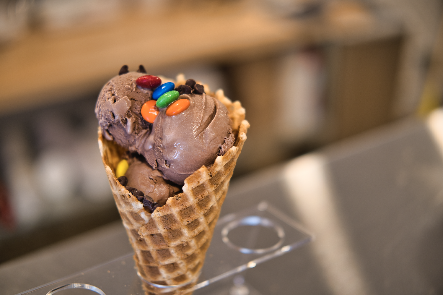 Ice cream cone with M&Ms
