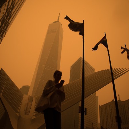 Smoke from Canadian wildfires shrouding the world trade center in New York City
