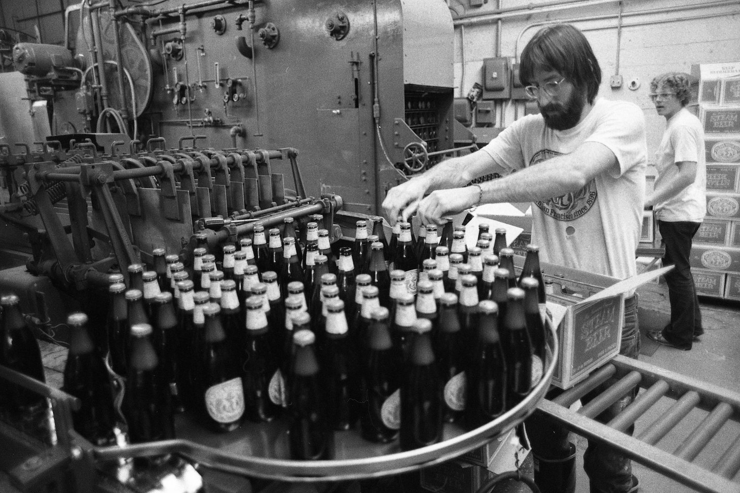 Boxing up the bottles beer at Anchor Steam Beer Brewery, March 28, 1978.