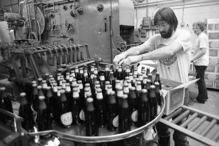 Boxing up the bottles beer at Anchor Steam Beer Brewery, March 28, 1978.