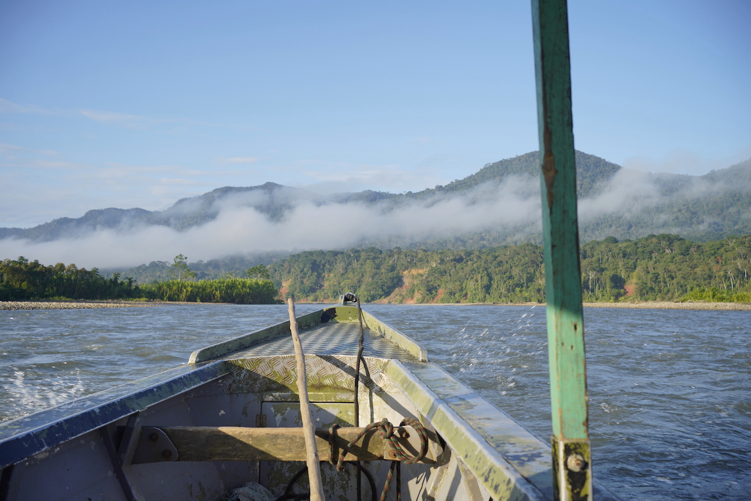 Boatride on madre de dios river in Manu national park, Peru.