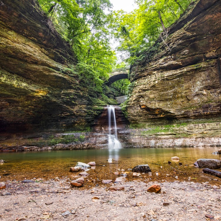 A beautiful waterfall in the canyons of Matthiessen State Park in Illinois.