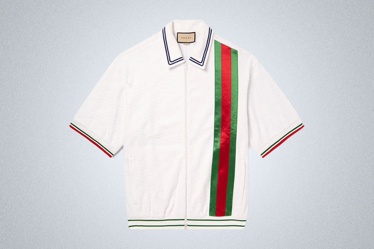 Gucci Monogrammed Cotton-Blend Terry Zip-Up Polo Shirt