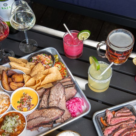 trays of Tex-Mex food and cocktails