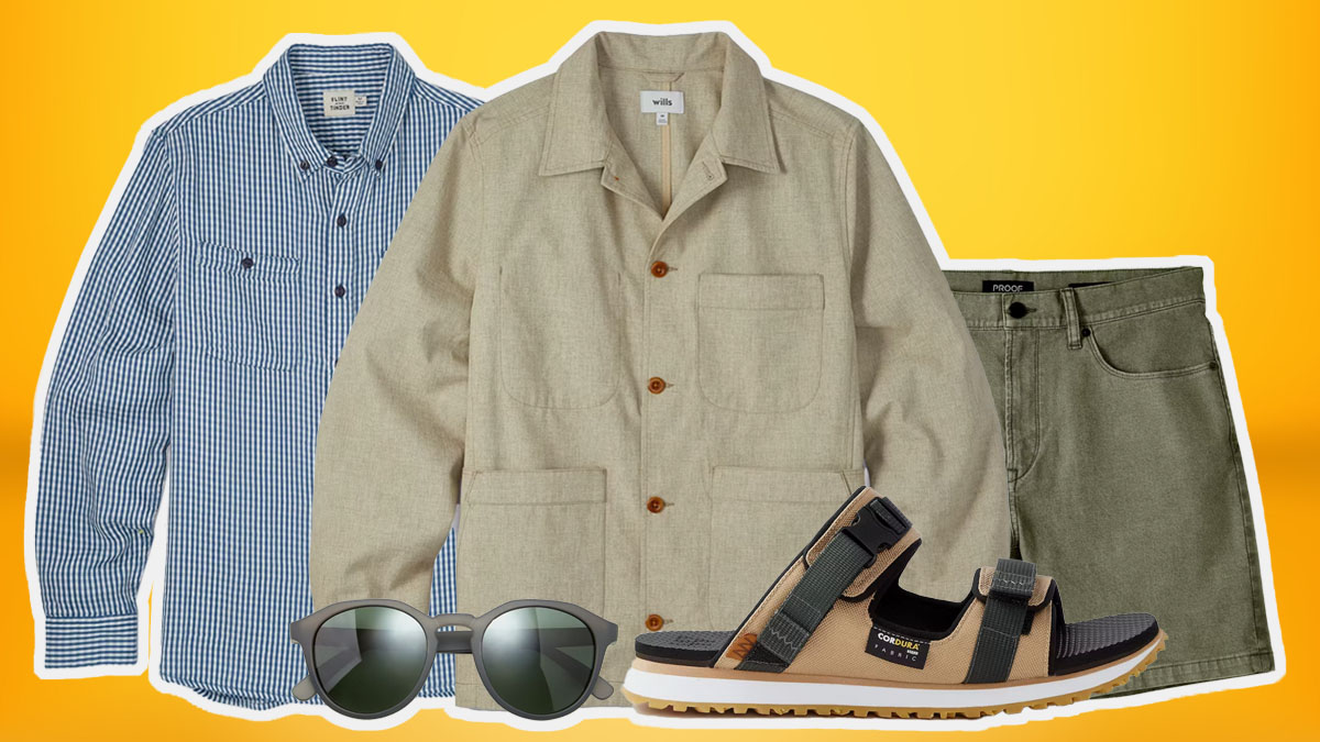 a collage of items from the Huckberry Top 10 Summer Steals sale on a grey background