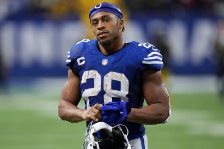 Jonathan Taylor of the Indianapolis Colts walks off the field.