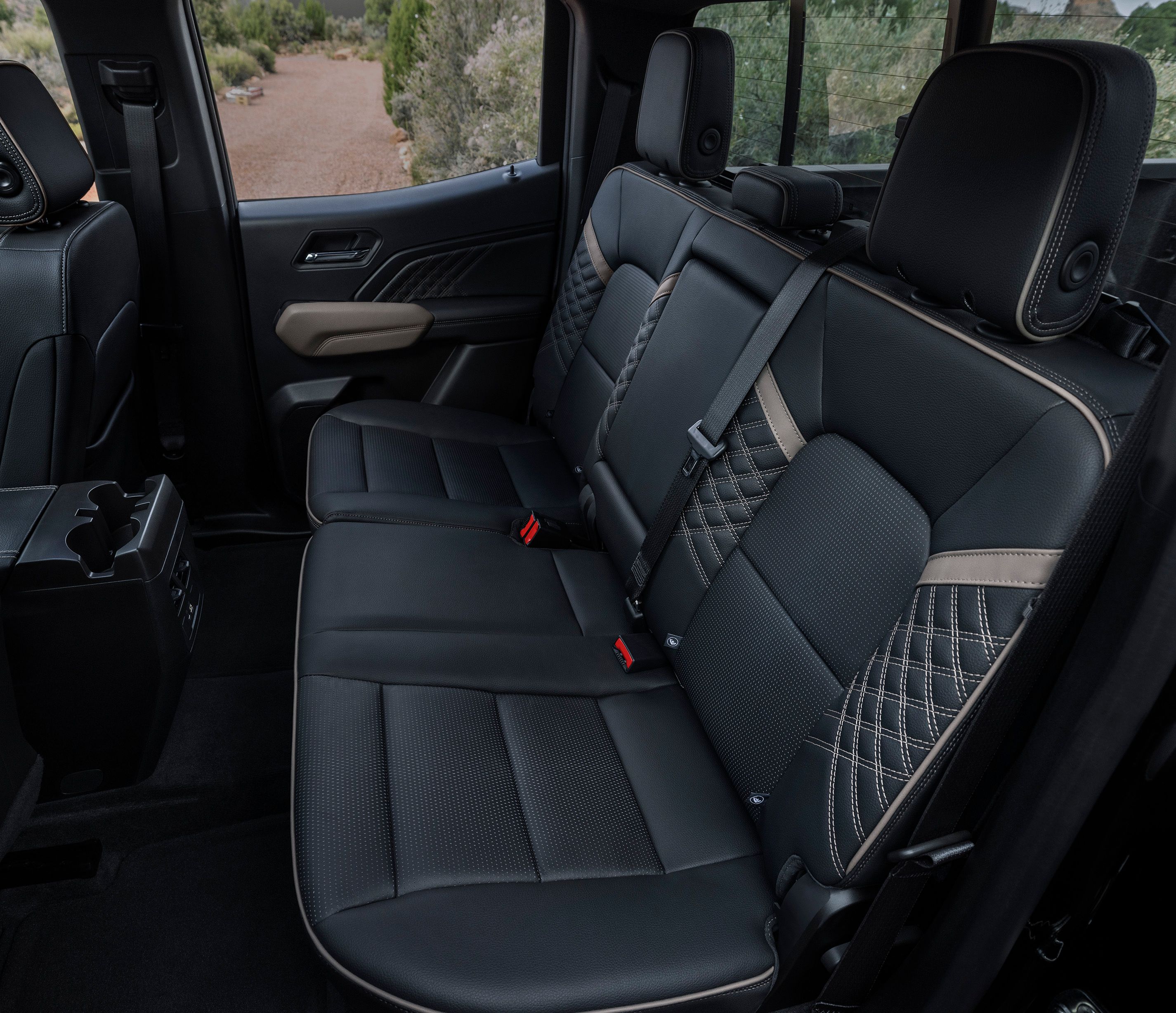 The rear seating area of the 2023 GMC Canyon Denali