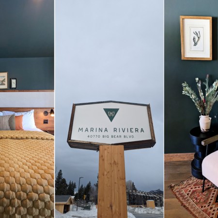 Marina Riveiera lodge at Big Beak Lake: an image of a bed, an image of a sign and an image of a chair side-by-side.