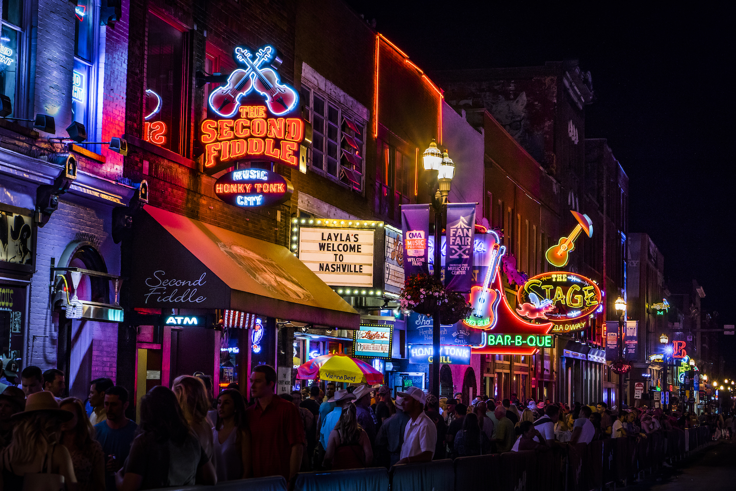 Lower Broadway in Nashville is a renowned entertainment district for country music.