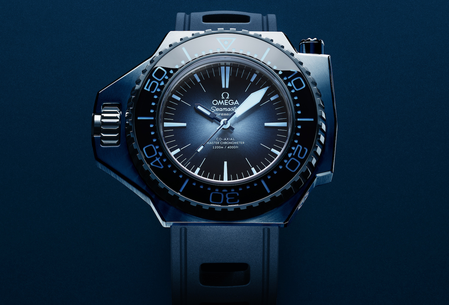 Blue-colored watch on blue background