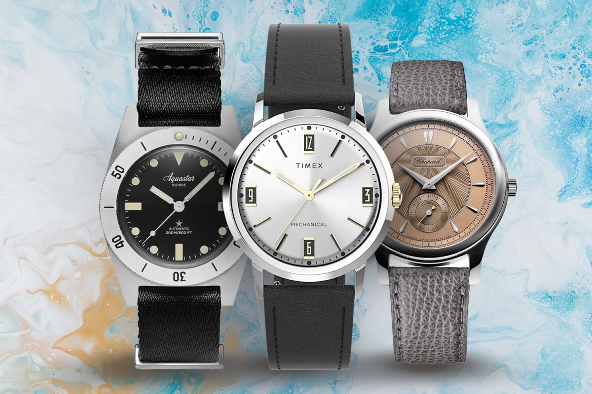 Black and silver watch; black, white and gray watch; and gray and brown watch.