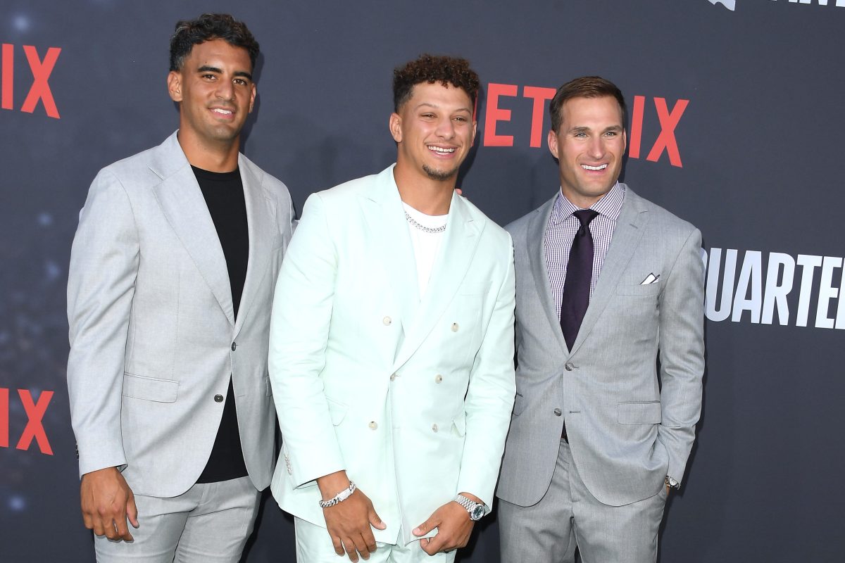 Marcus Mariota, Patrick Mahomes and Kirk Cousins at the premiere Of Netflix's "Quarterback."