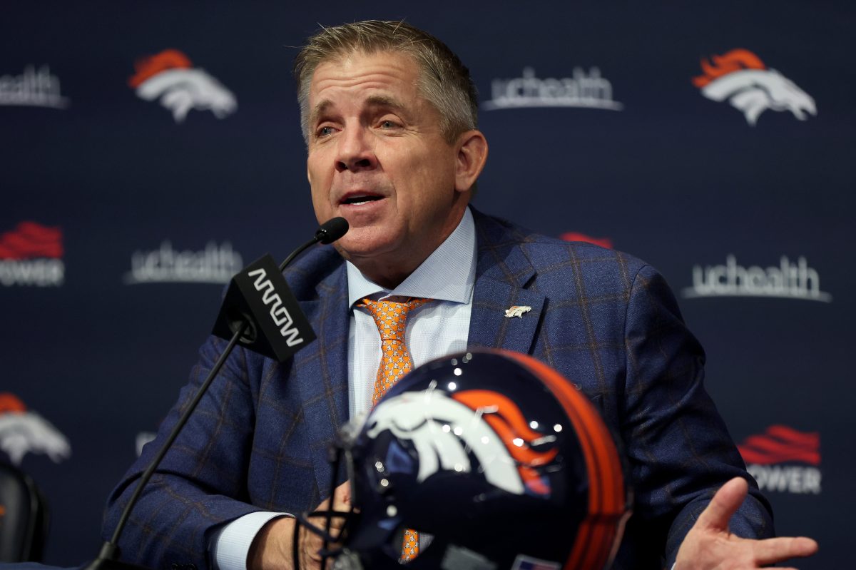 Denver Broncos head coach Sean Payton fields questions from the media.