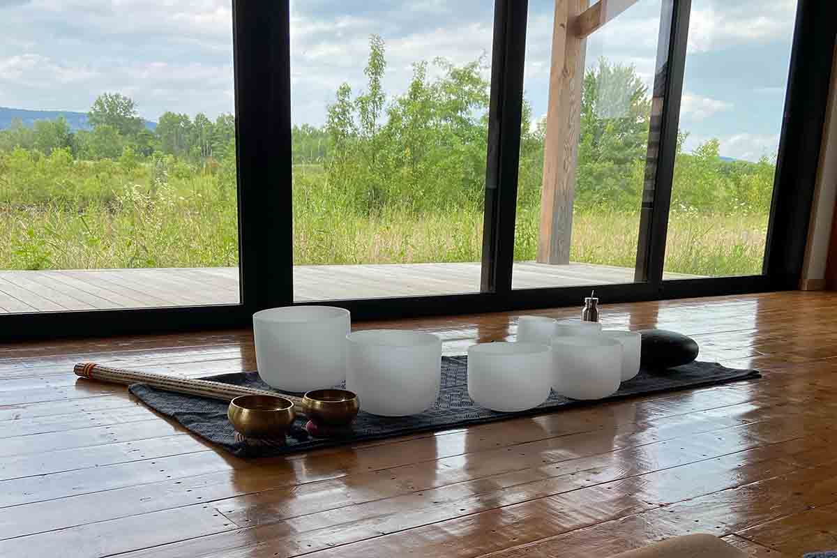 A "sound bath" relaxation and meditative experience at Wildflower Farms