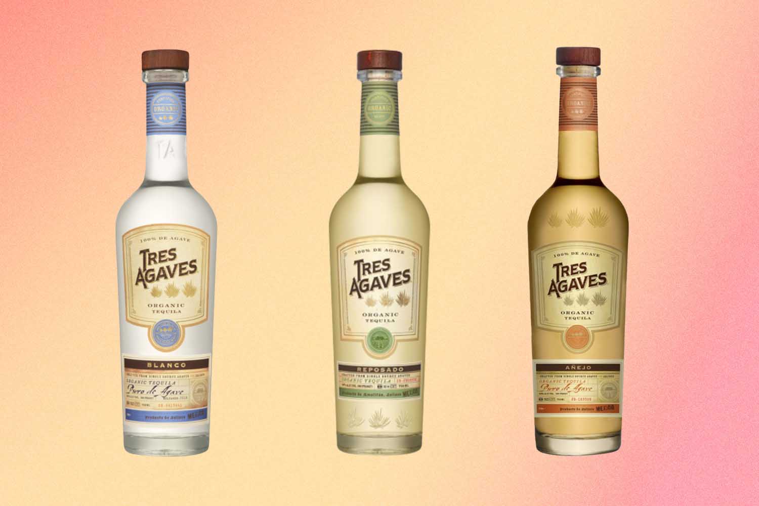 three bottles of Tres Agaves