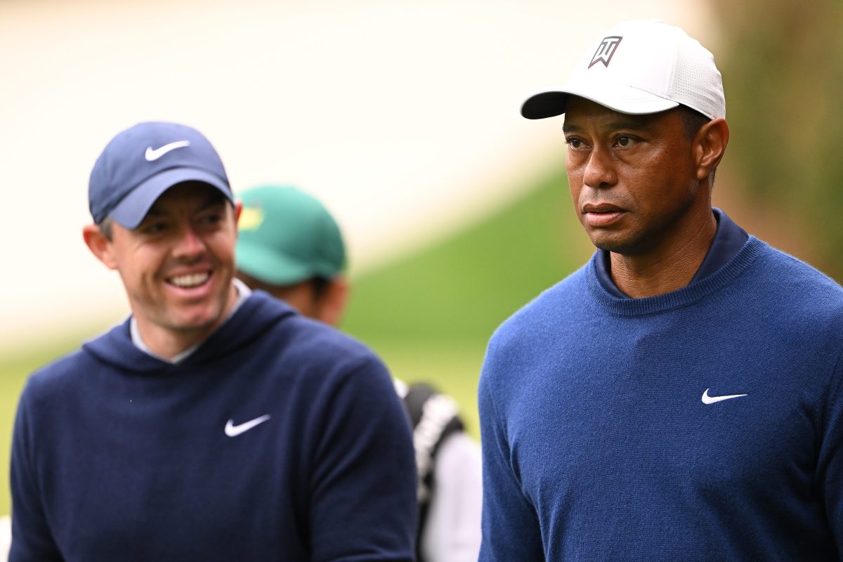Rory McIlroy and Tiger Woods at the 2023 Masters Tournament.