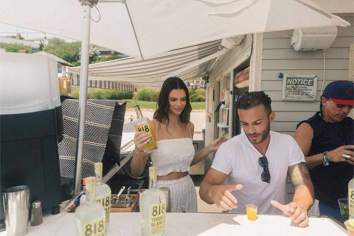 Kendall Jenner pouring some of her 818 Tequila in the Hamptons at Gurney's