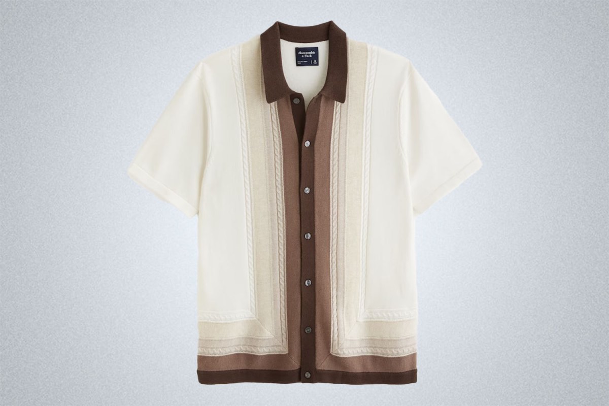 Abercrombie & Fitch Border Stripe Button-Through Sweater Polo