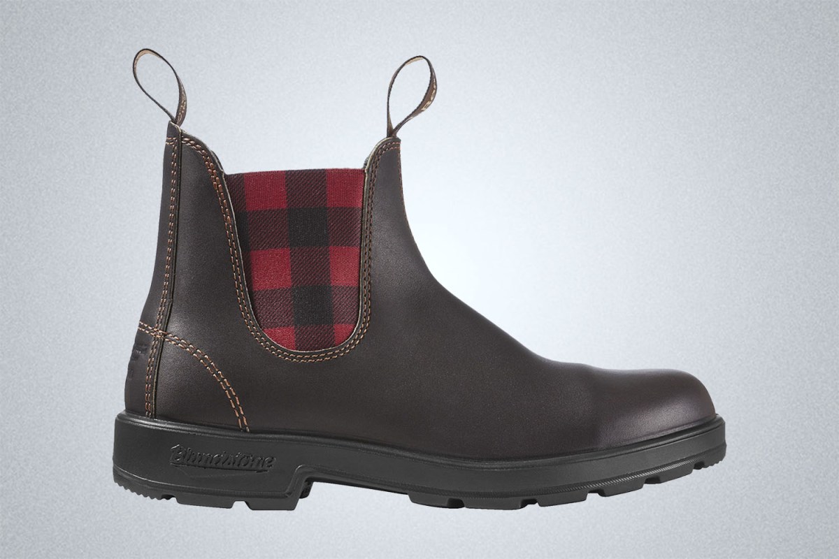 a brown and buffalo check Blundstone x L.L. Bean 500 Boot