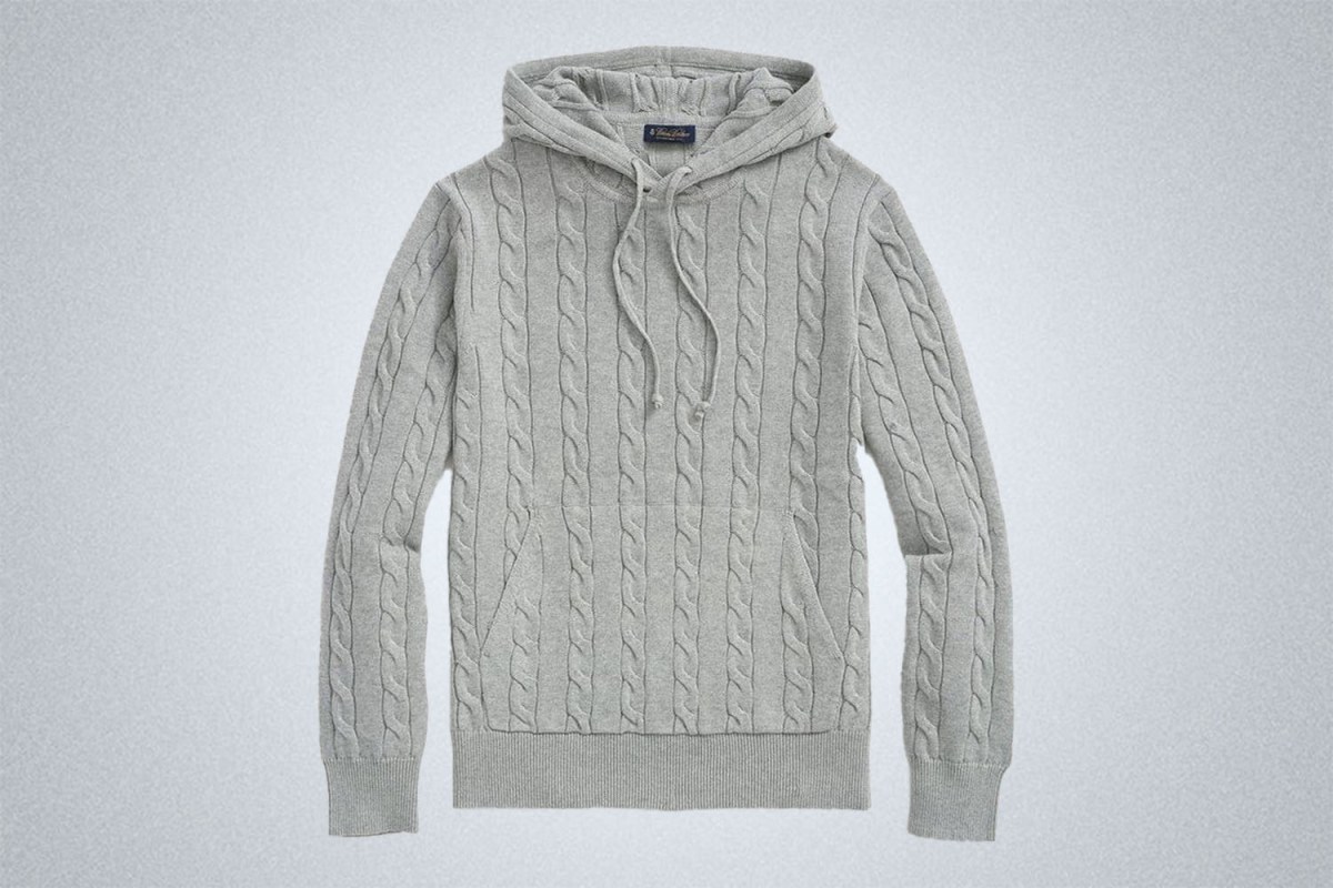 Brooks Brothers Cotton Cable Knit Hoodie Sweater