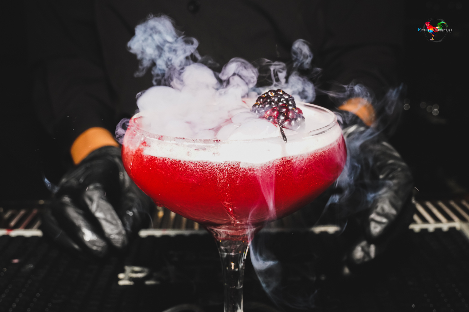 Cocktail with smoke coming out of the top