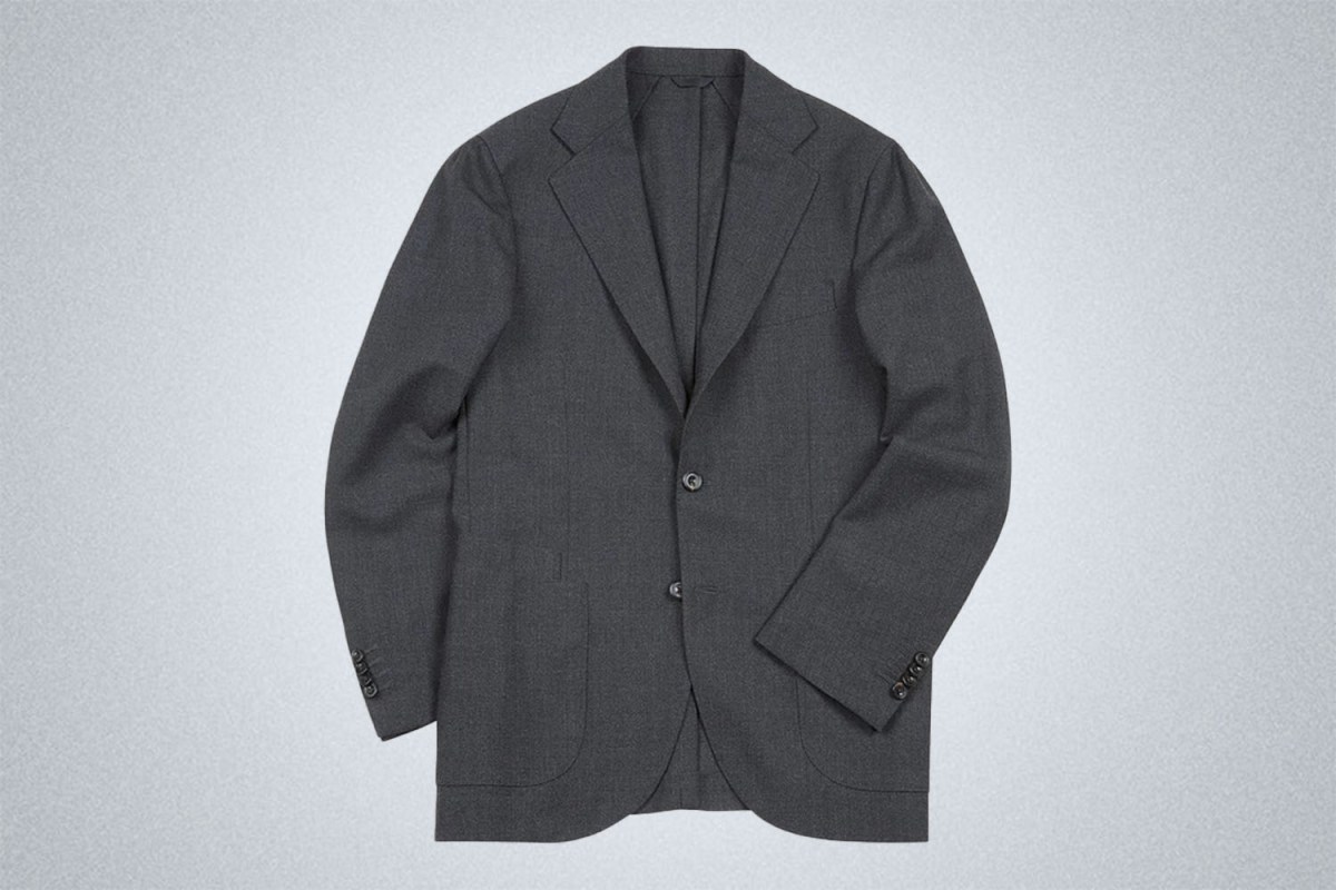 Drakeu0026amp;#8217;s Charcoal Tropical Wool Tailored Jacket