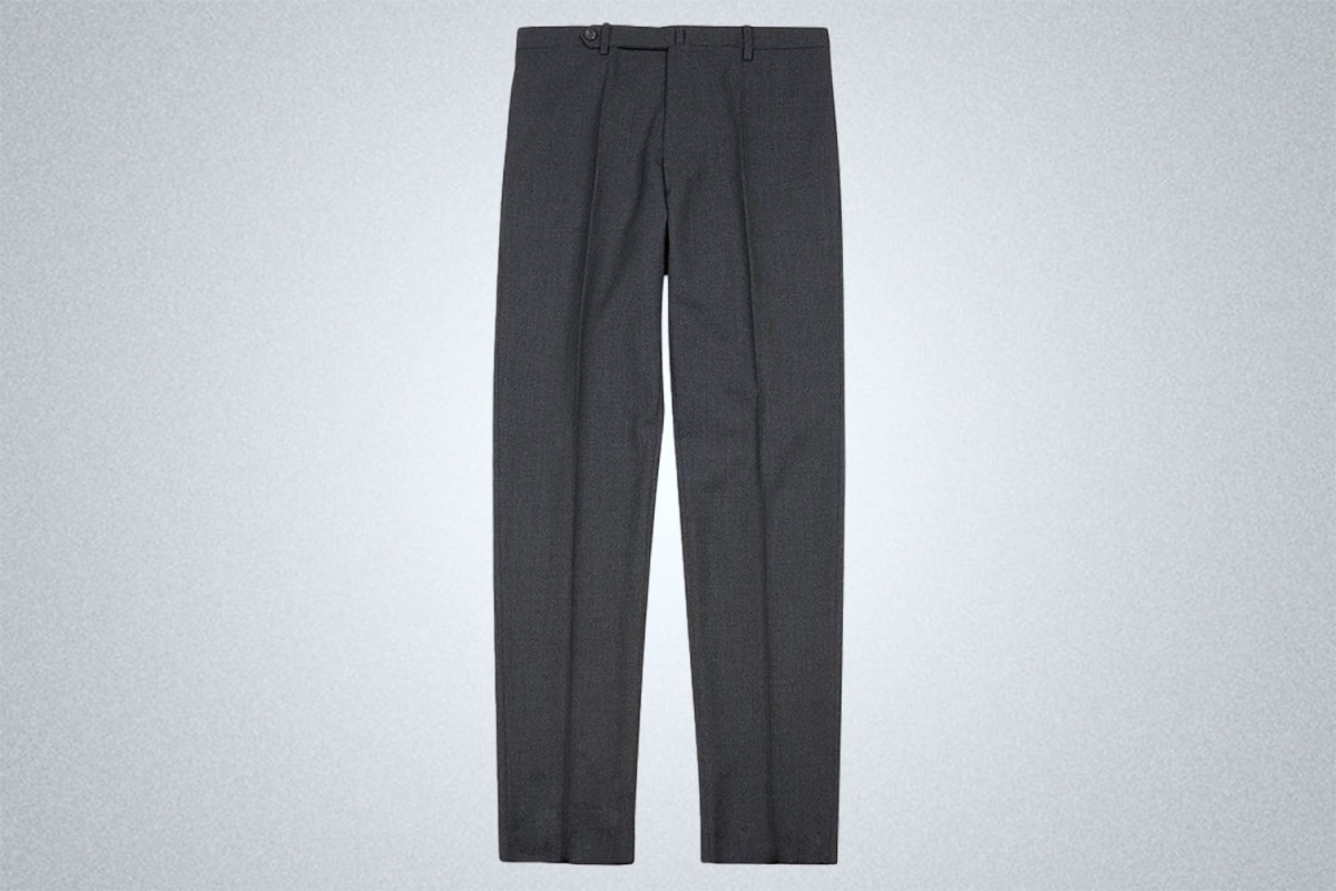 Drakeu0026amp;#8217;s Charcoal Tropical Wool Flat Front Trouser