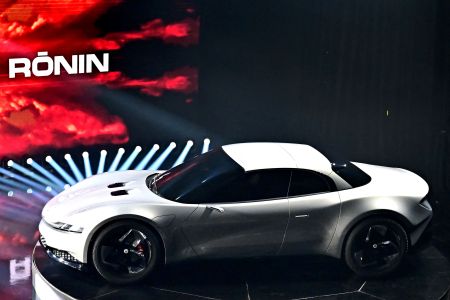 The all-electric 4-door Convertible GT Fisker Ronin is revealed during its inaugural "Product Vision Day