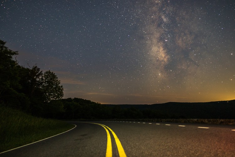 Skyline Drive at Shenandoah National Park starry sky