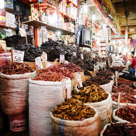 Bags of dried chillies at the Mercado de la Merced in Mexico City