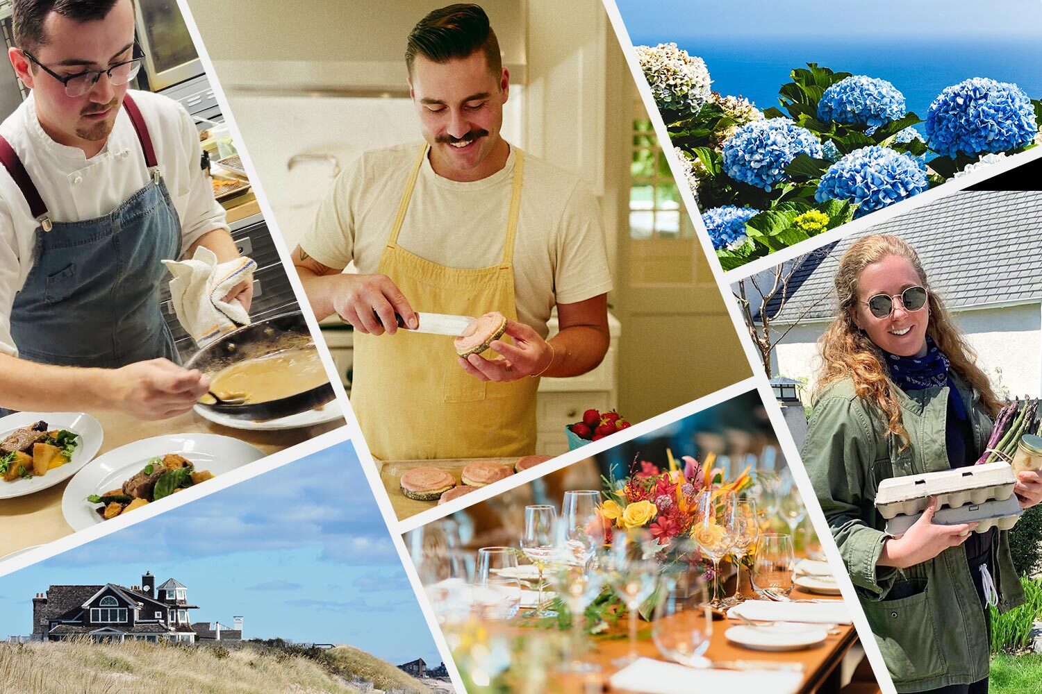 a collage of private chefs and photos of the hamptons