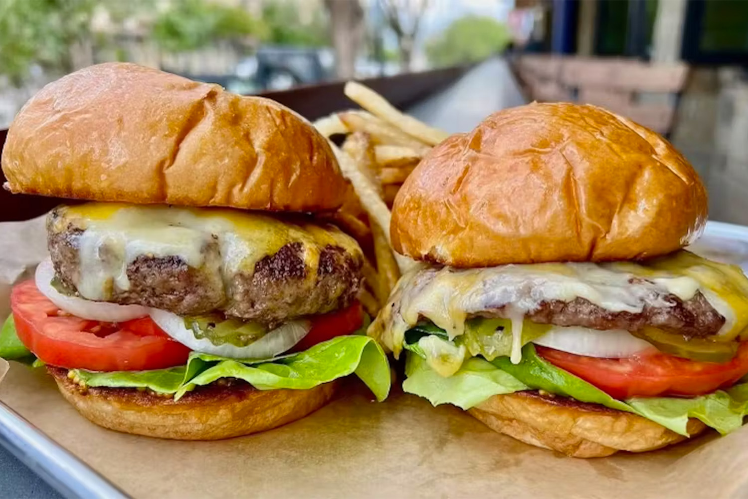 two burgers side-by-side