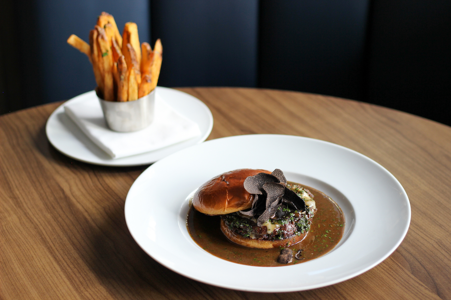 It doesn't get saucier than Brasserie Laurel's Burger au Poivre.