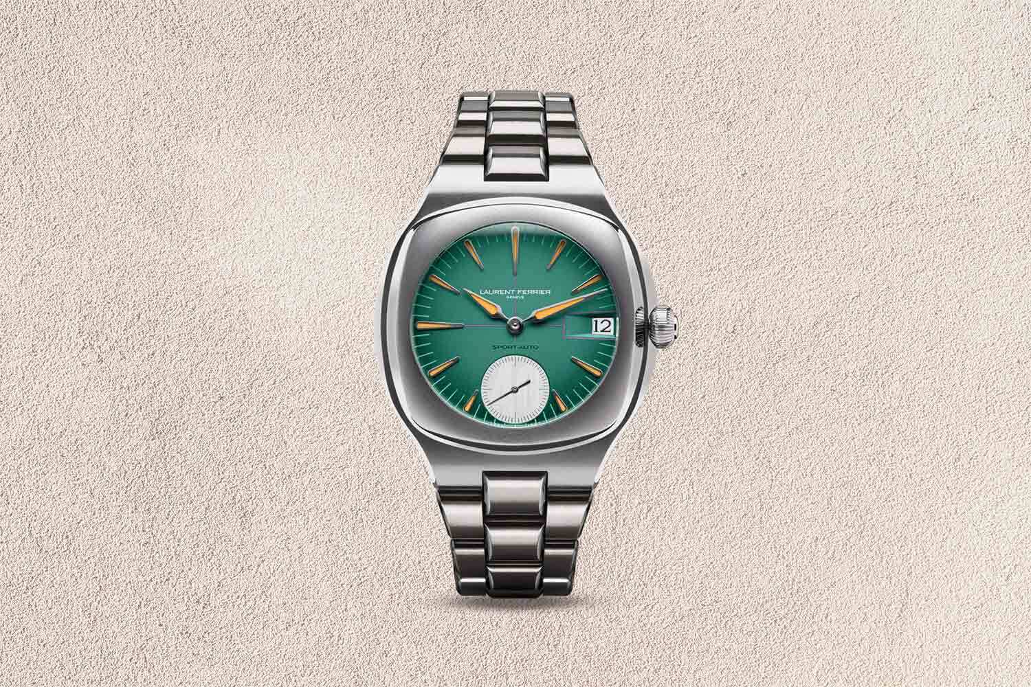 SIlver and green watch