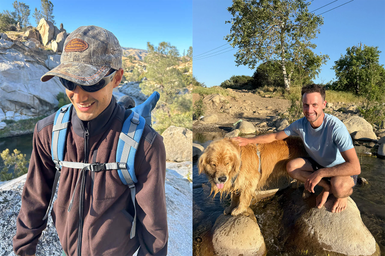 A man hiking in Outdoor Voices apparel.